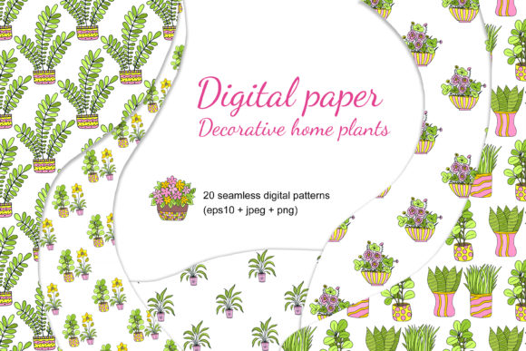Digital Paper with Home Plants in Pots