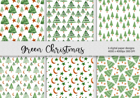 Green Christmas Digital Papers. Set of 6